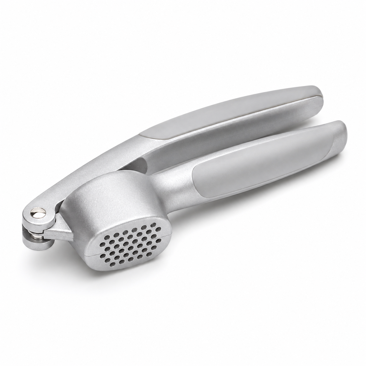 Presse-ail compact en alliage argent mat avec poignée souple 16 cm