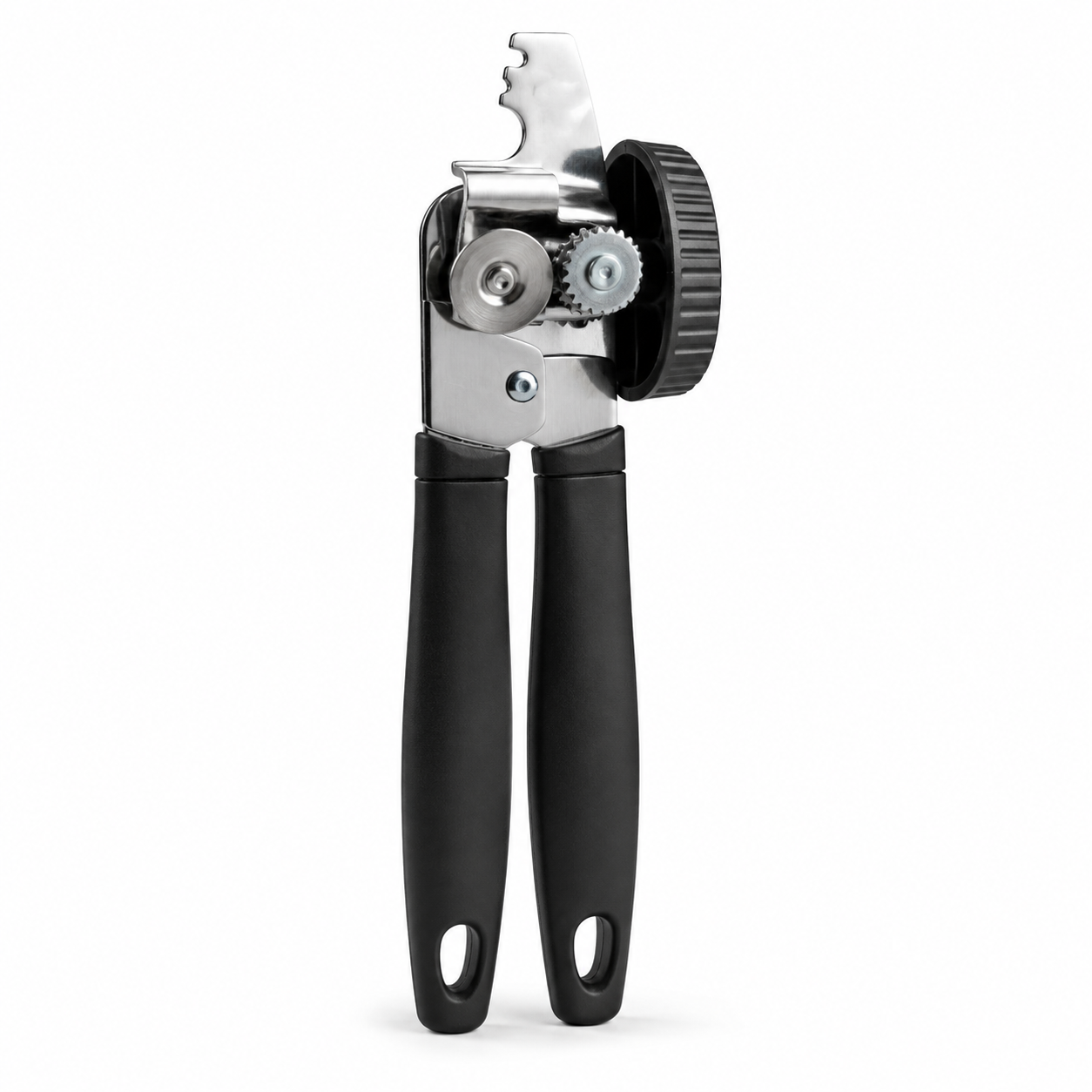 Ouvre-boîte manuel en inox noir avec molette renforcée 20 cm