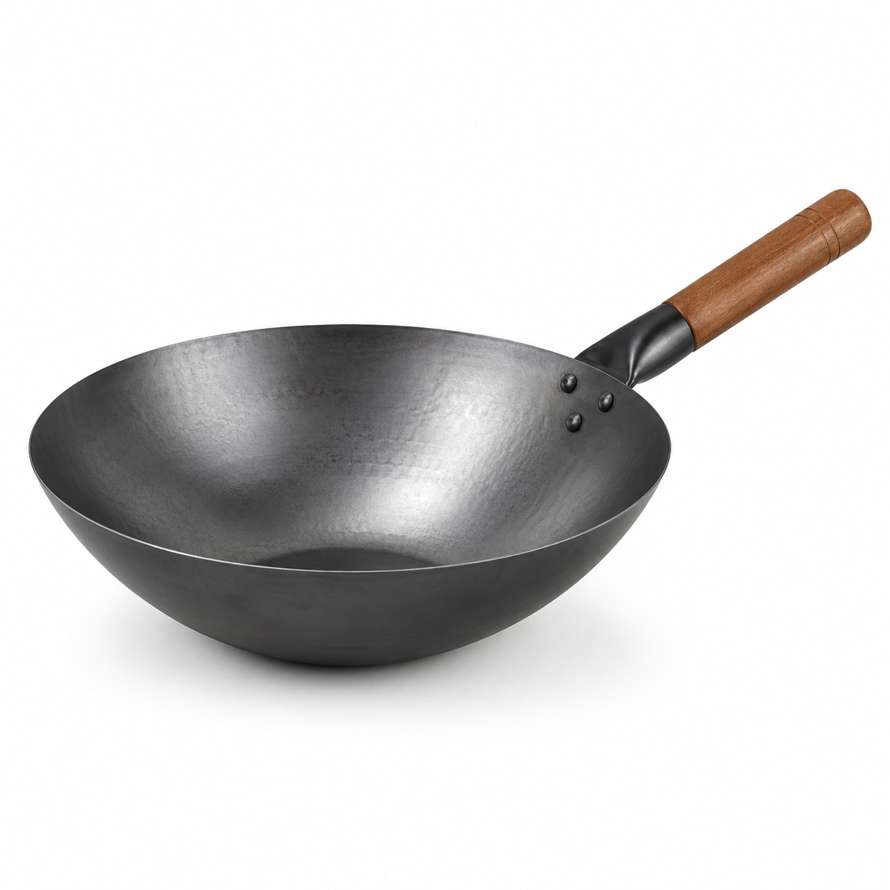 Wok en acier carbone avec manche en bois 30 cm