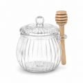 Pot à miel en verre nervuré avec cuillère bois 500 ml