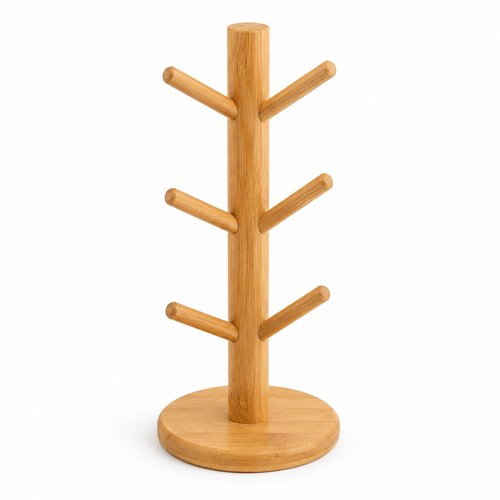 Arbre à mugs en bambou naturel pour 6 tasses 35 cm