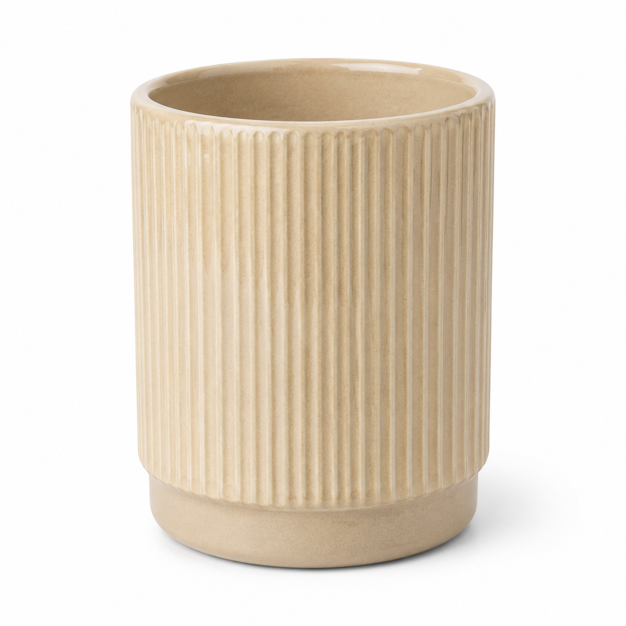 Pot à ustensiles en céramique beige striée 15 cm