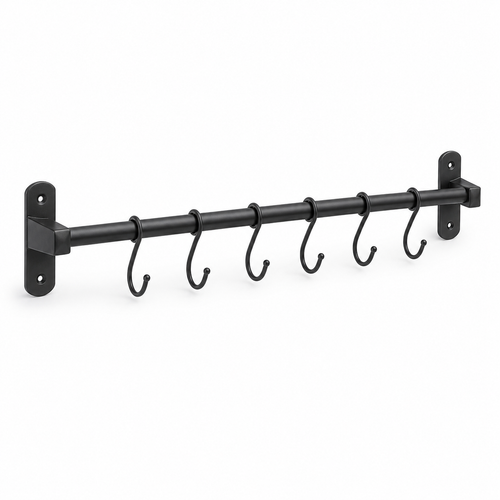 Barre murale porte-casseroles en métal noir 60 cm