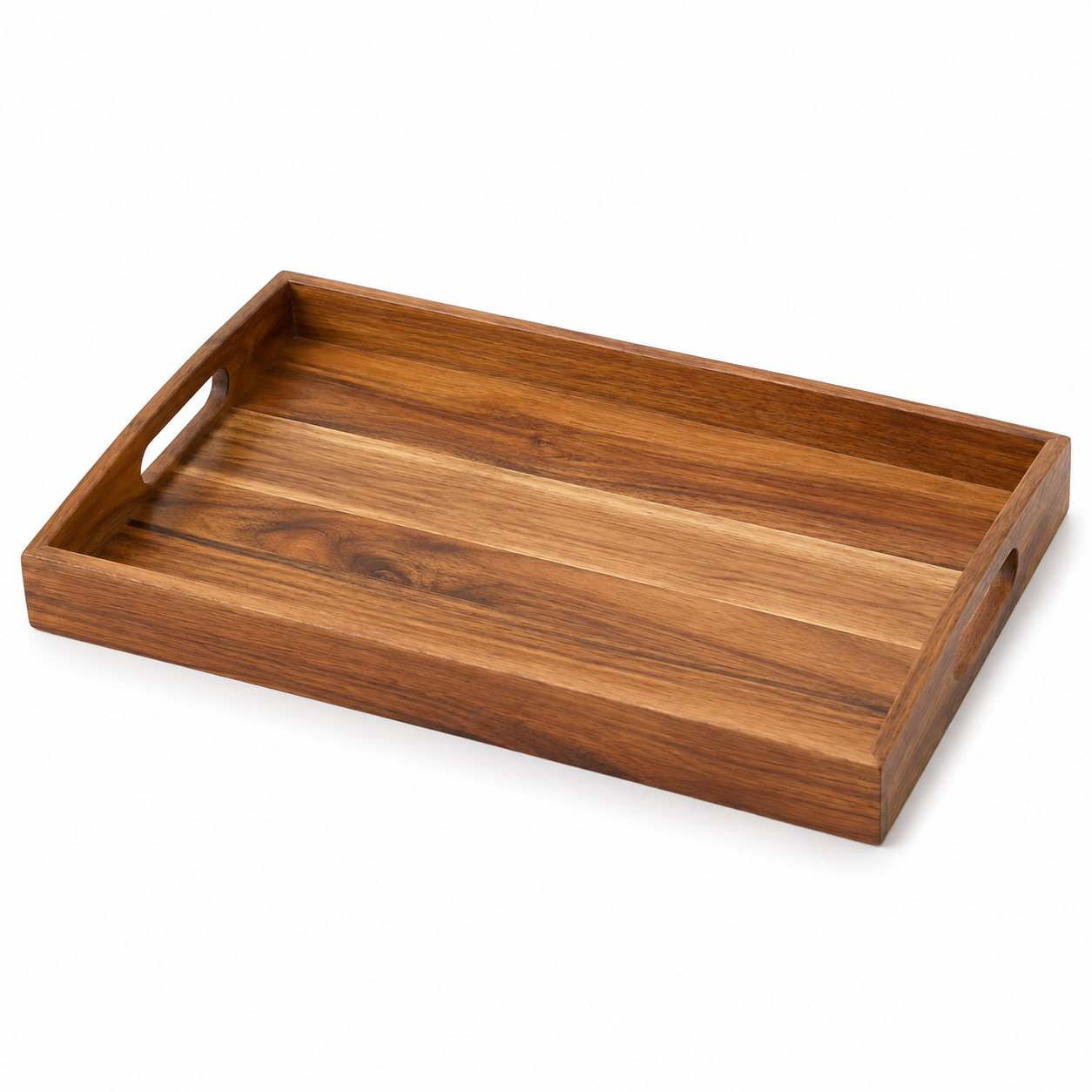 Plateau de service en acacia avec poignées 40 x 28 cm